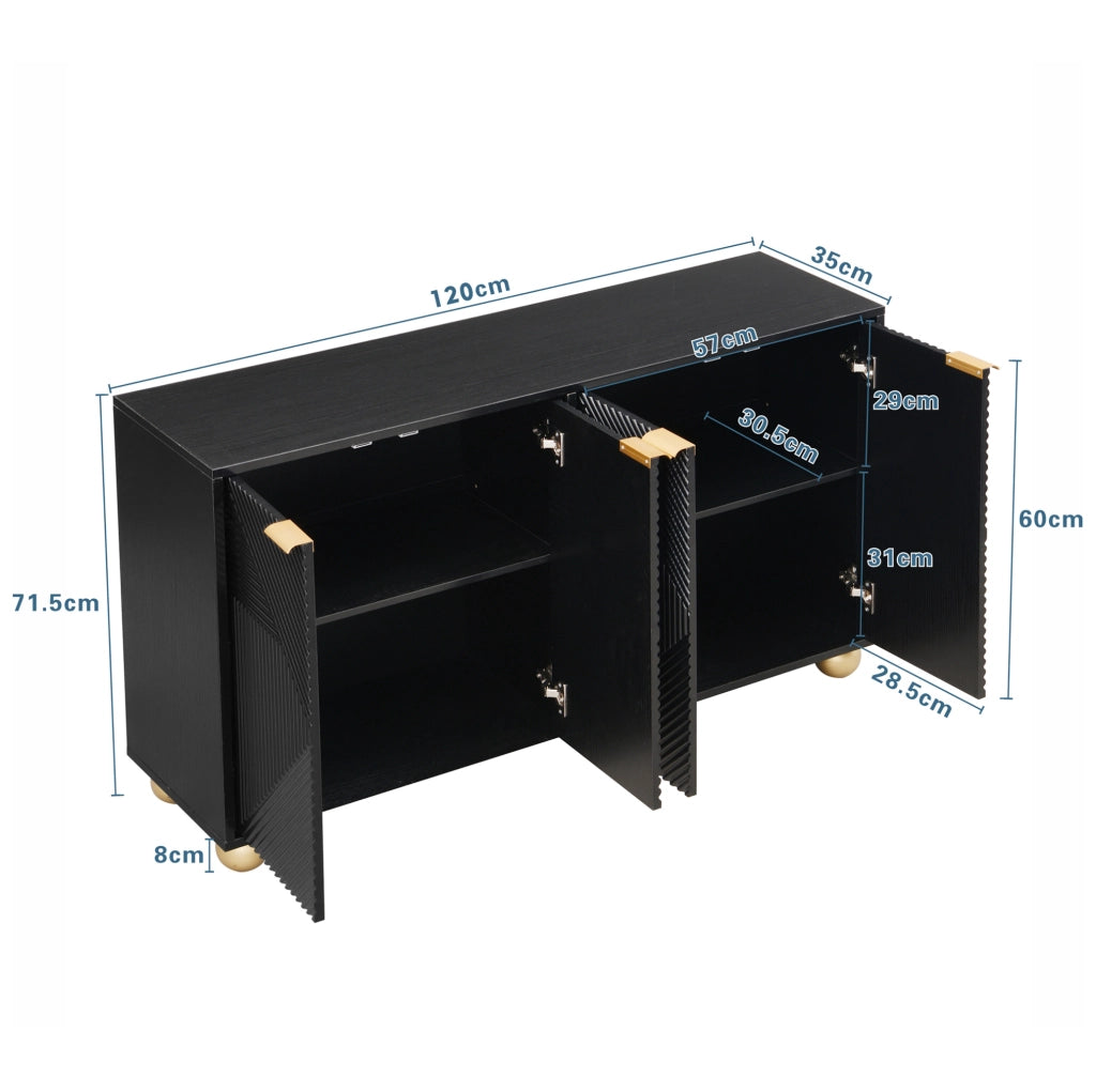 Credenza 120x35x71.5 cm con 4 ante; ripiani regolabili; MDF nero