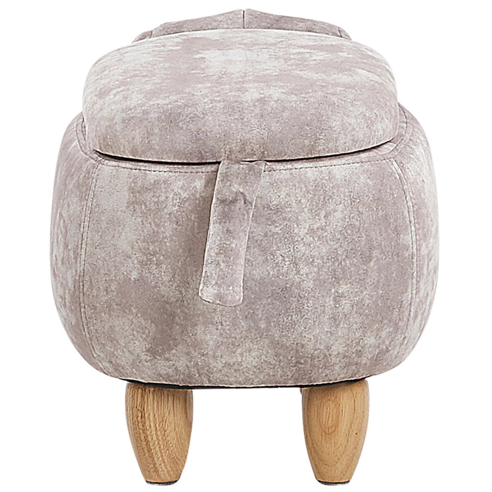 Pouf animaletto Sgabello per bambini Poggiapiedi in velluto beige con gambe in legno portaoggetti Seggiolino per bambini