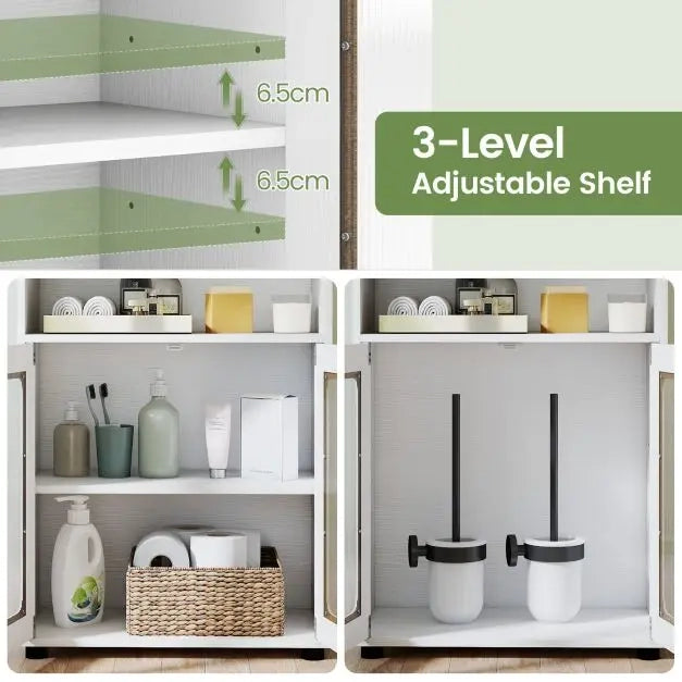 Mobile da Bagno a Terra con 2 Ante e Ripiano Regolabile Mobiletto Multiuso Salvaspazio 60 x 30 x 83 cm Bianco