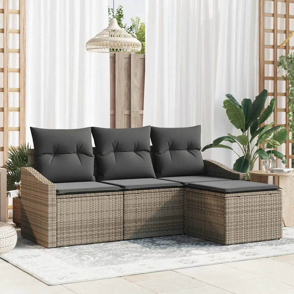 Set di divani con cuscino 4 pcs Grigio polyrattan 3346669