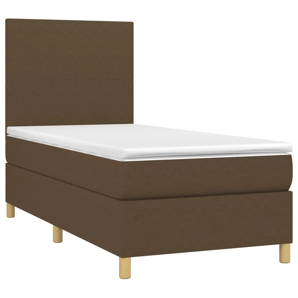 Letto a Molle Materasso e LED Marrone Scuro 100x200 cm Tessuto 3135256
