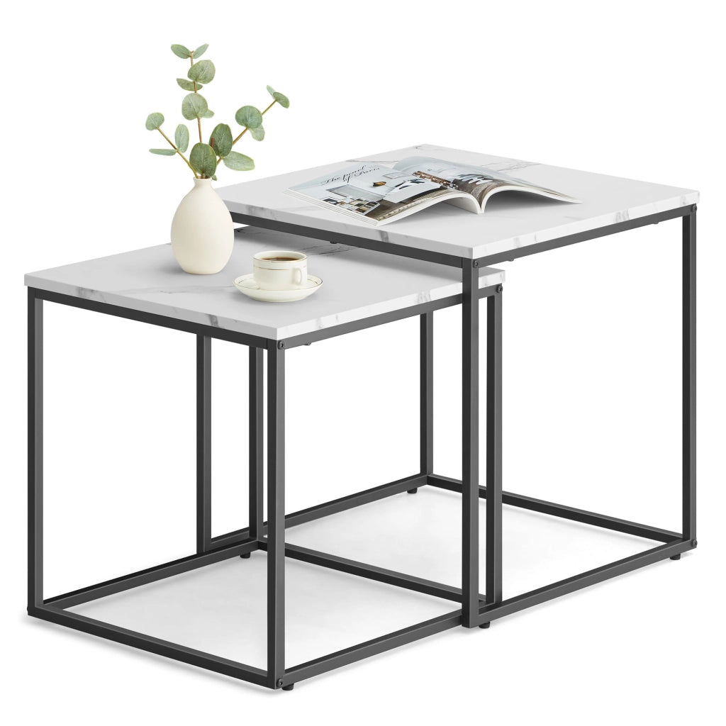 Tavolino da caffè quadrato Valora, set da 2 | Piano in marmo con struttura in acciaio nero