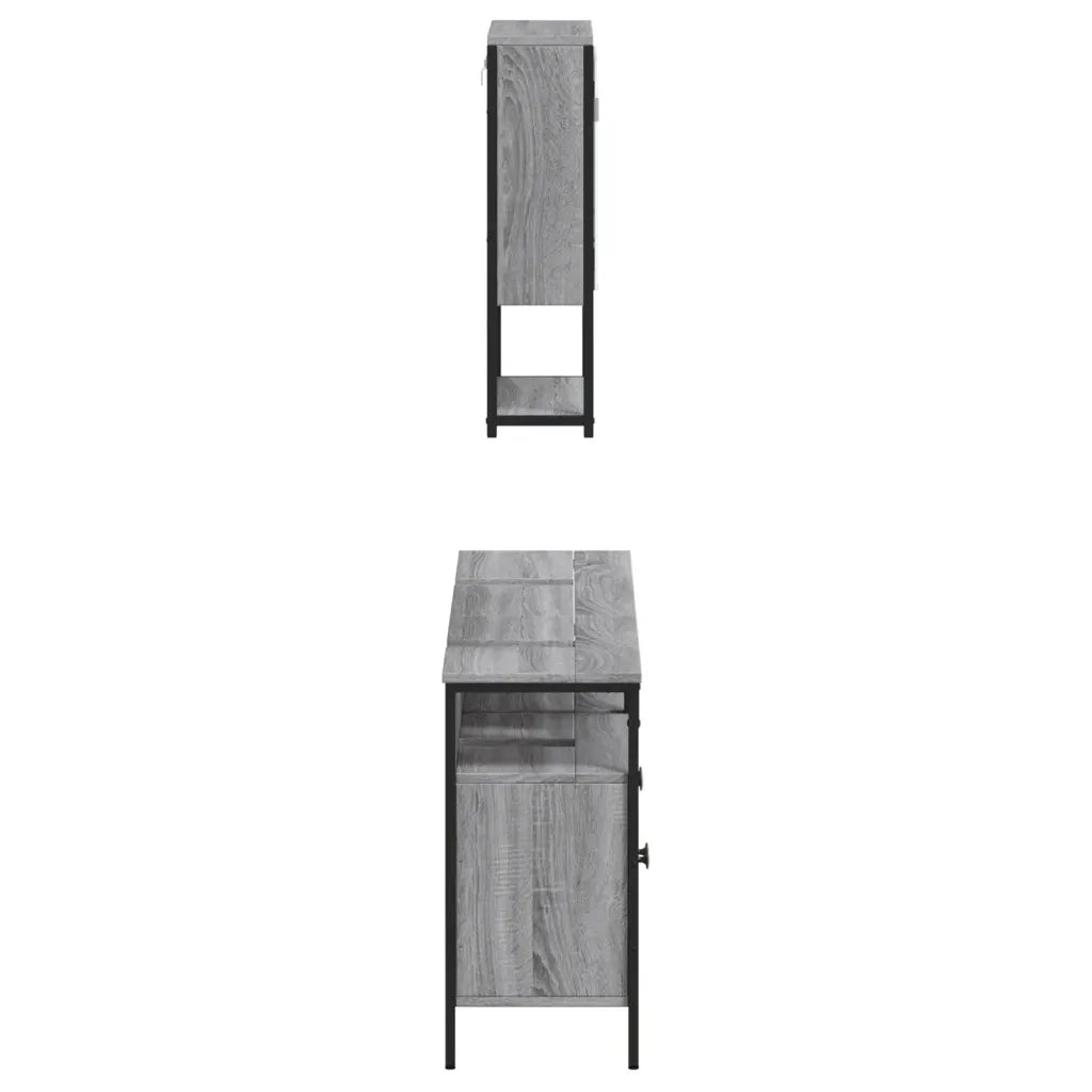 Set Mobili da Bagno | Armadio da bagno 3 pz Grigio Sonoma in Legno Multistrato