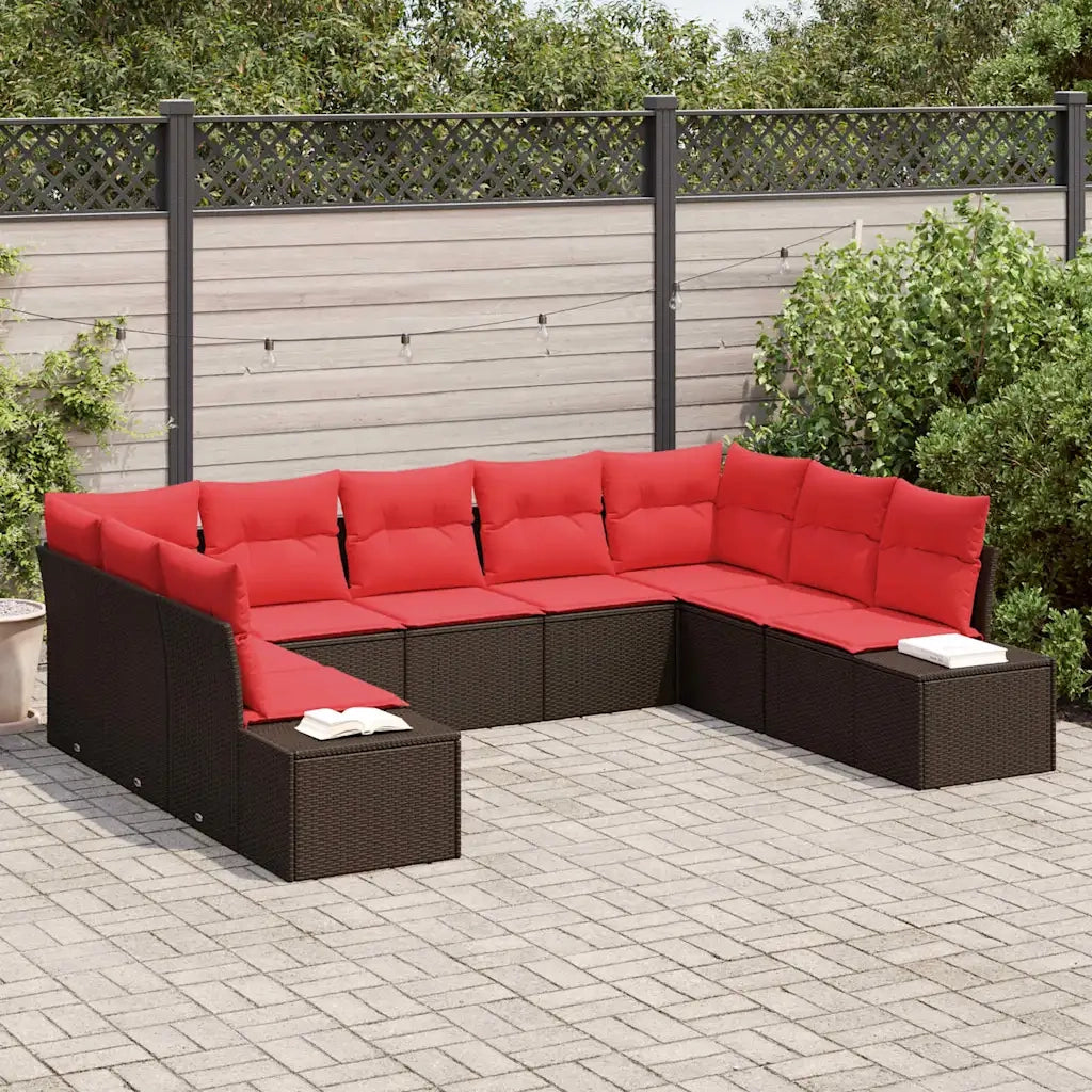 Set Divano da Giardino con cuscino 9 pcs Marrone polyrattan