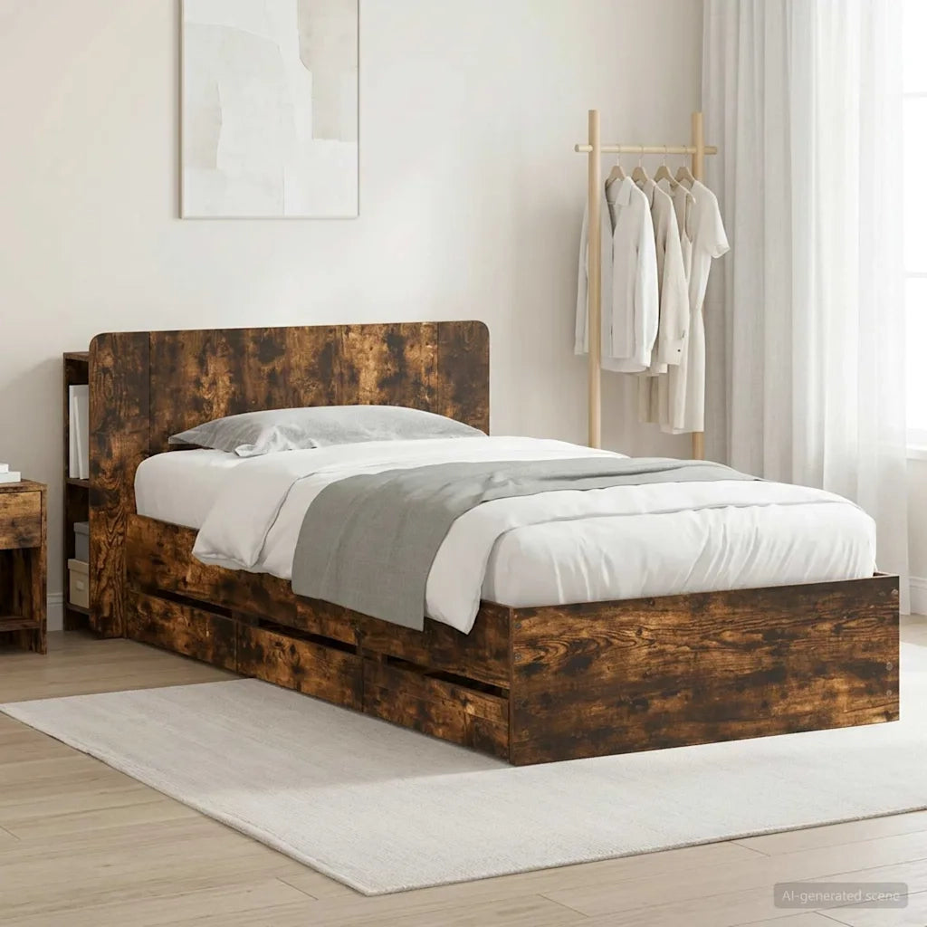 Struttura del letto con stoccaggio e testata Rovere Fumo 3433922