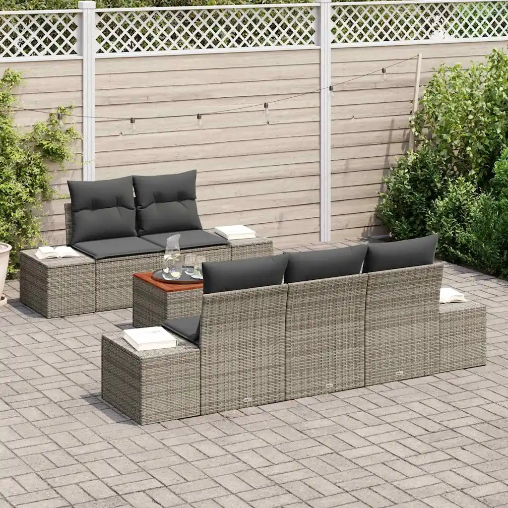 Set Divano da Giardino con cuscino 6 pcs Grigio polyrattan 3347895