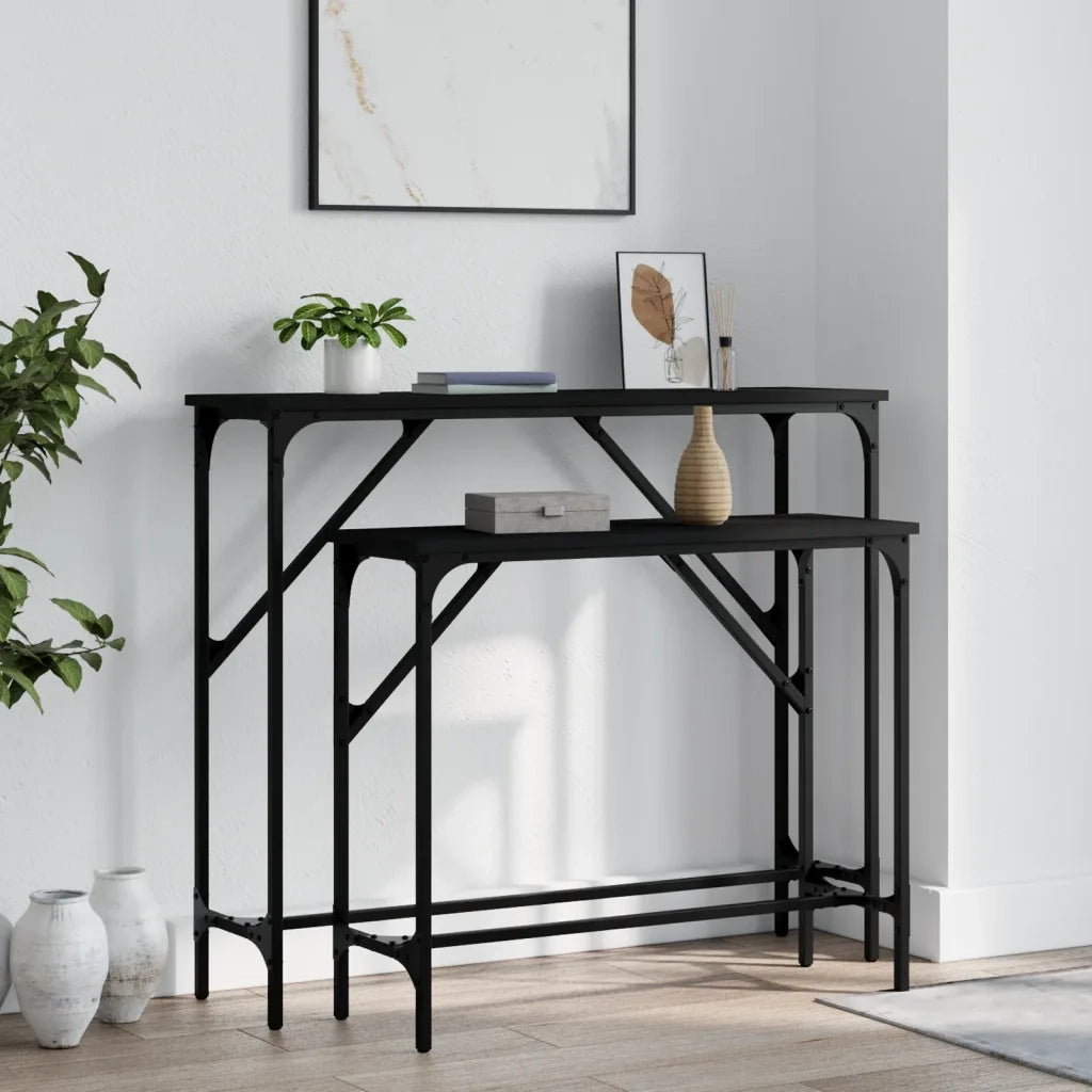 Tavolini Consolle 2 pz Neri in Legno Multistrato 834140