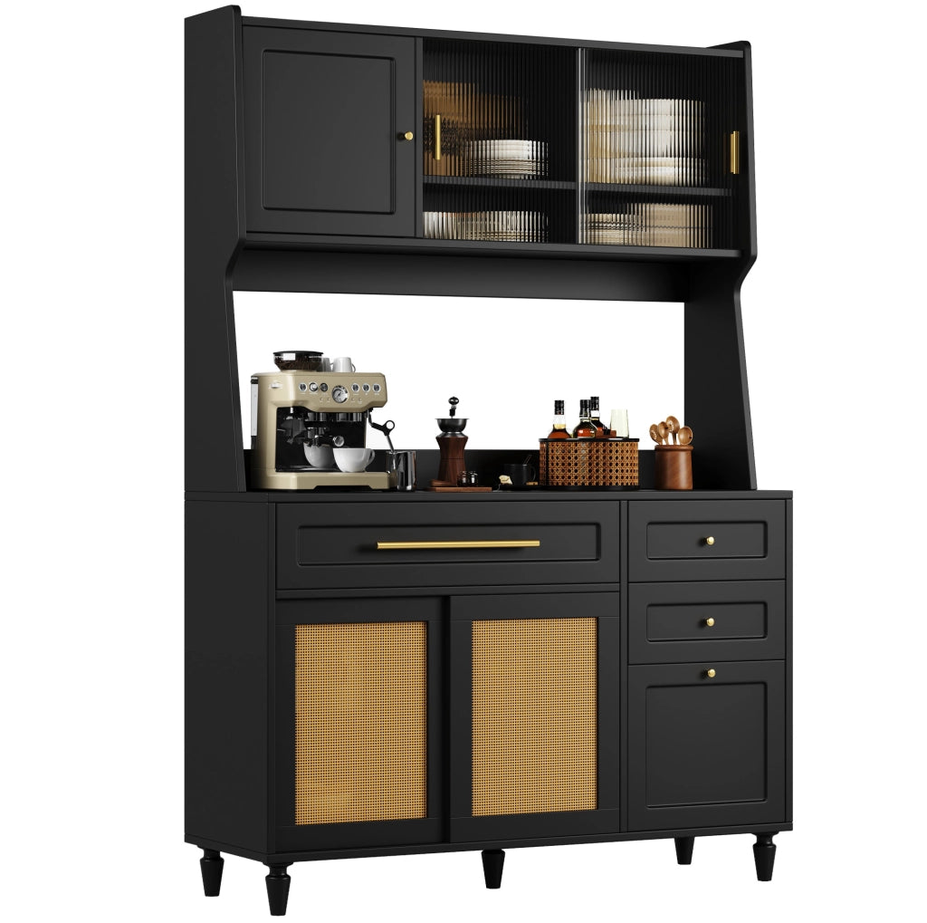 Mobile LED-illuminato Buffet in MDF con ripiani regolabili, 120x45x195,5 cm, nero