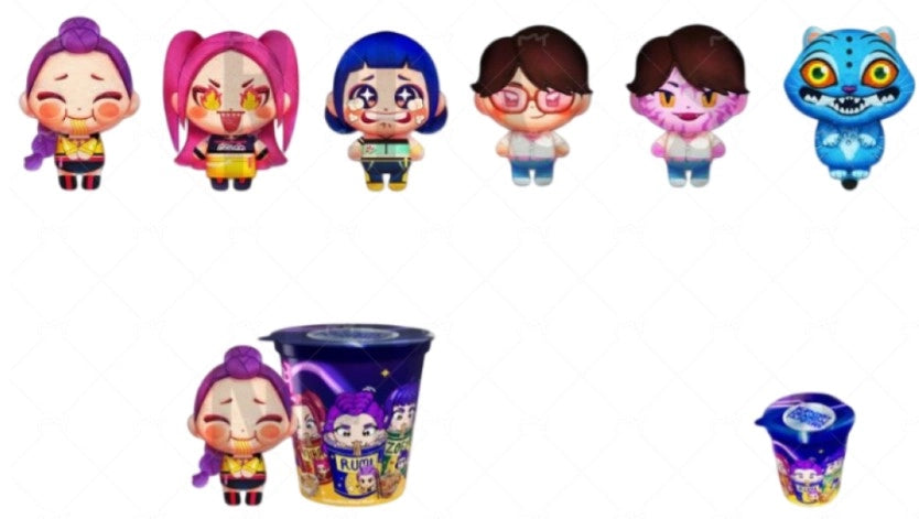 Peluche K-Pop Demon Hunters, Peluche 10 cm a sorpresa in tazza ramen,Jazwares,Eta 6+