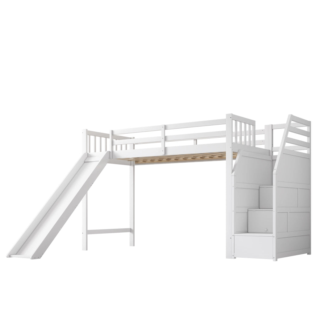LETTO a soppalco 90x200 cm con scivolo e scala contenitore, bianco