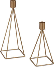 Set di candelabri da 2 - 2 dimensioni - moderno - geometrico - per candele da tavola - ottone
