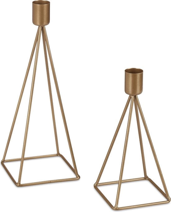 Set di candelabri da 2 - 2 dimensioni - moderno - geometrico - per candele da tavola - ottone