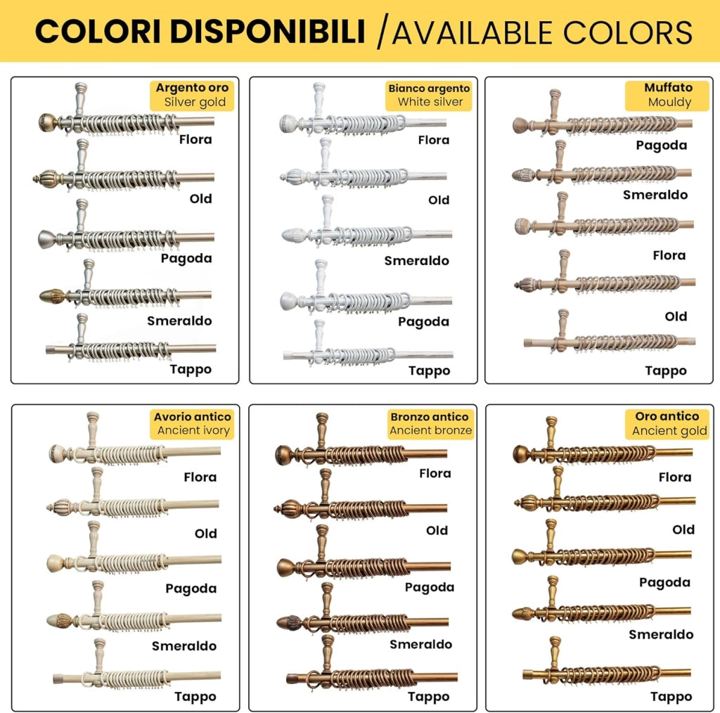 Bastone Tenda in Legno di Alta Qualità, diametro 35 mm a strappo colore argento oro terminale old lunghezza 300 CM