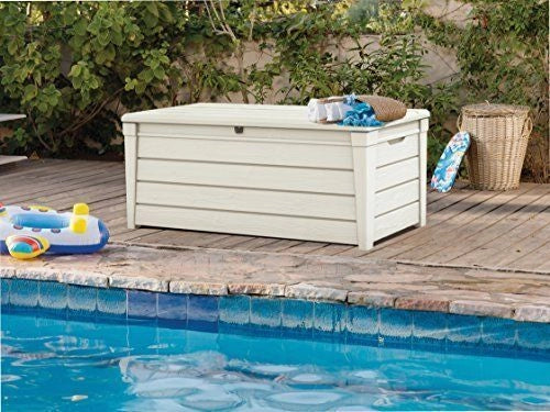 Keter K252655 Brightwood Baule da Giardino 454 L portata 300 Kg pistoni idraulici chiusura lucchettabile colore Antracite