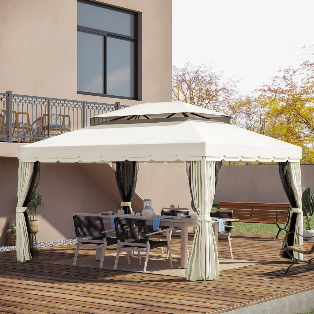 Gazebo da Giardino con Zanzariera e Tende ¨C zephmum ¨C Alluminio e Poliestere Crema 4x3m