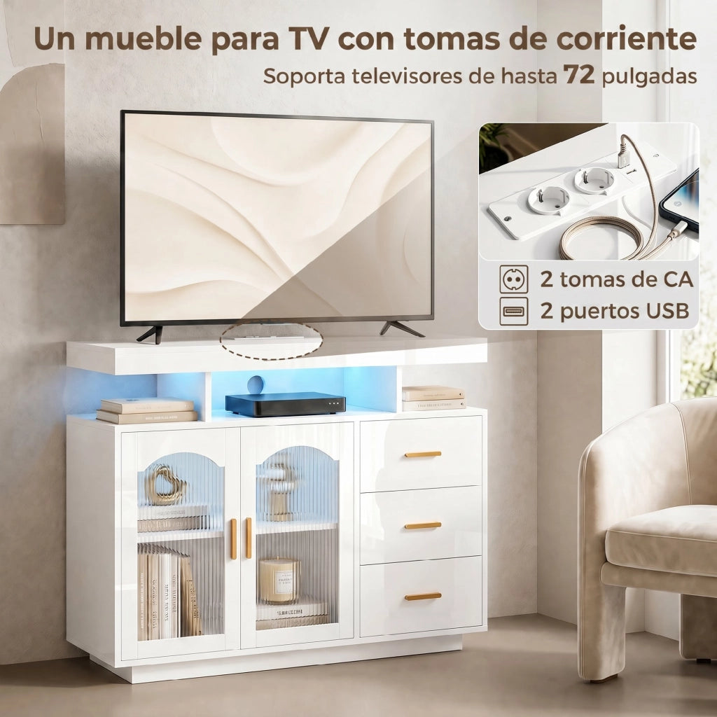 Armadio a 2 ante con 3 cassetti, mensole e LED RGB ¨C zephmum ¨C 100x35x80 cm