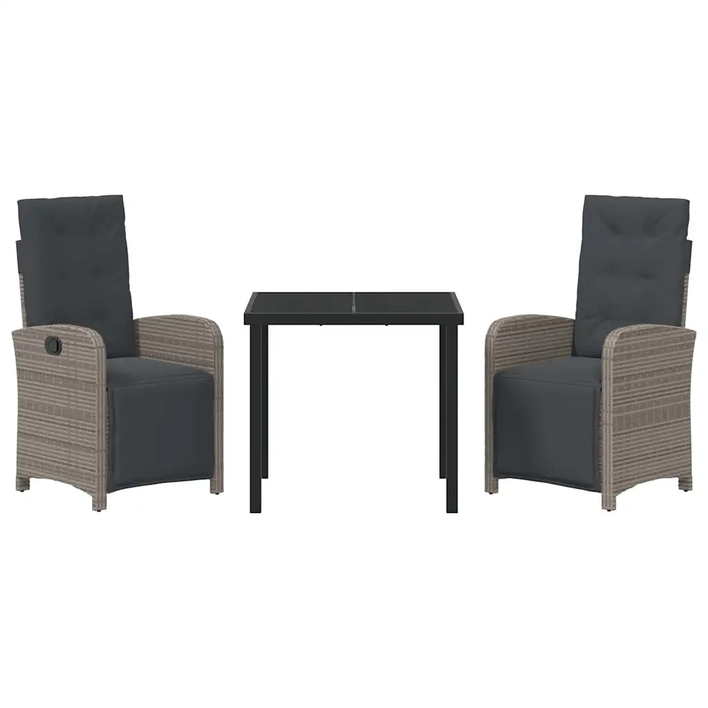 Set da Pranzo per Giardino con cuscino 3 pcs Grigio polyrattan 3380323