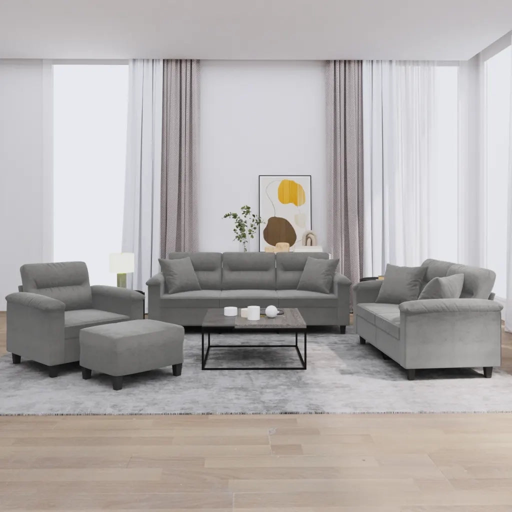 Set Divani 4 pz con Cuscini Grigio Scuro in Tessuto Microfibracod mxl 83159