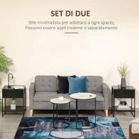 Set 2 Comodini Moderni, 2 Comodini da Camera da Letto e Soggiorno, con Cassetto e Ripiano Aperto, Design Moderno, in MDF e Acciaio, 45x40x60cm, Nero