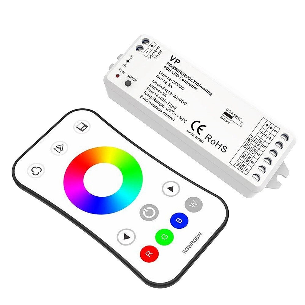 Trade Shop - Centralina Vp Controller Rf 15a 4ch Dimmer 288w Strisce Luci Led Telecomando Rgbw -