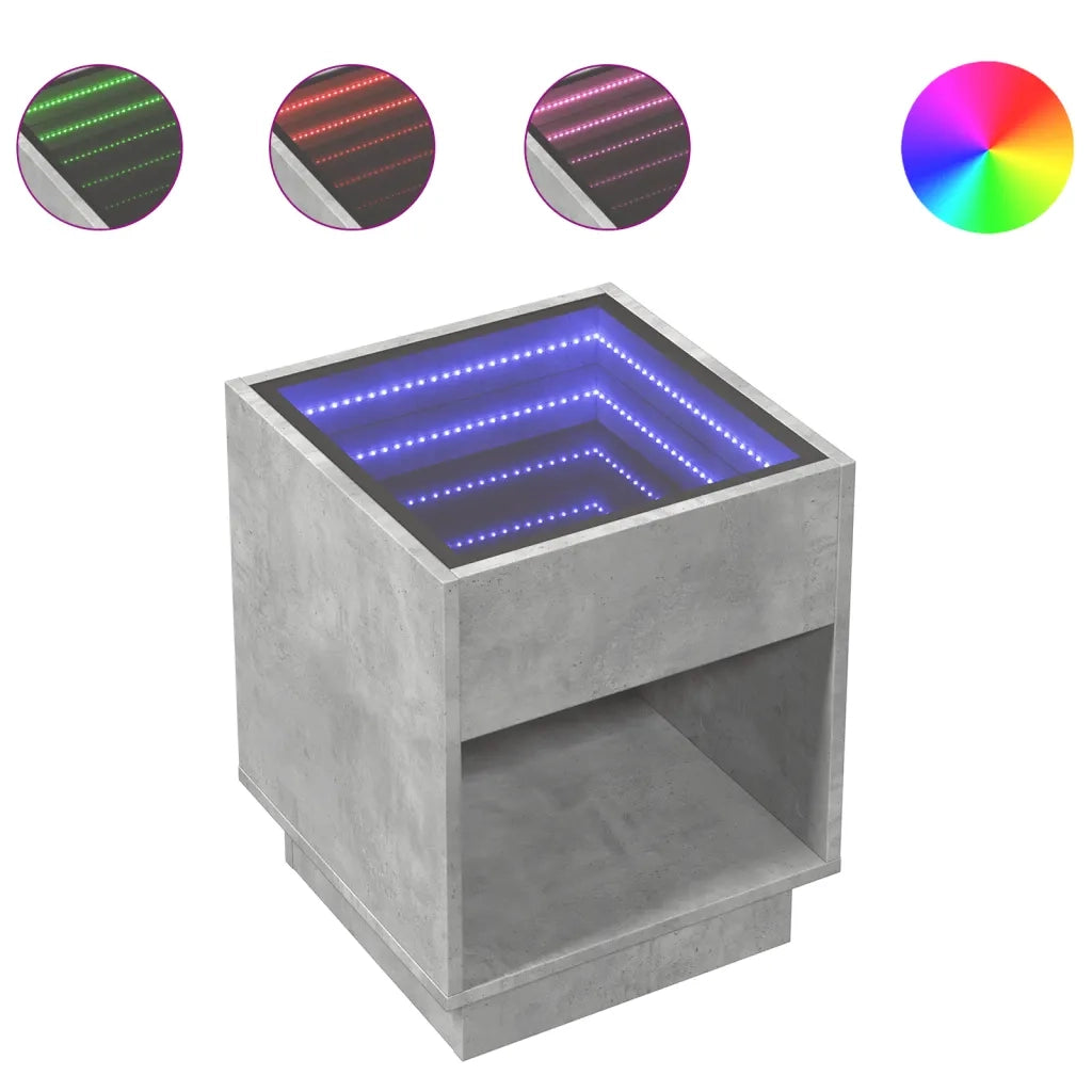Tavolino da Salotto con LED Infinity Grigio Cemento 40x40x50 cm 847647