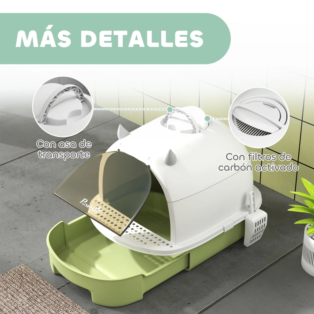 Arenero per Gatti con Filtro e Bandeja Estraibile ¨C Zephmum ¨C 40.5x52x39 cm Bianco e Verde