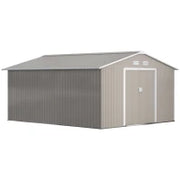 Casetta da Giardino con Porte Scorrevoli e Tetto Inclinato, in Acciaio, 340x386x200 cm, Grigio