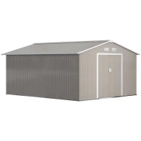 Casetta da Giardino con Porte Scorrevoli e Tetto Inclinato, in Acciaio, 340x386x200 cm, Grigio