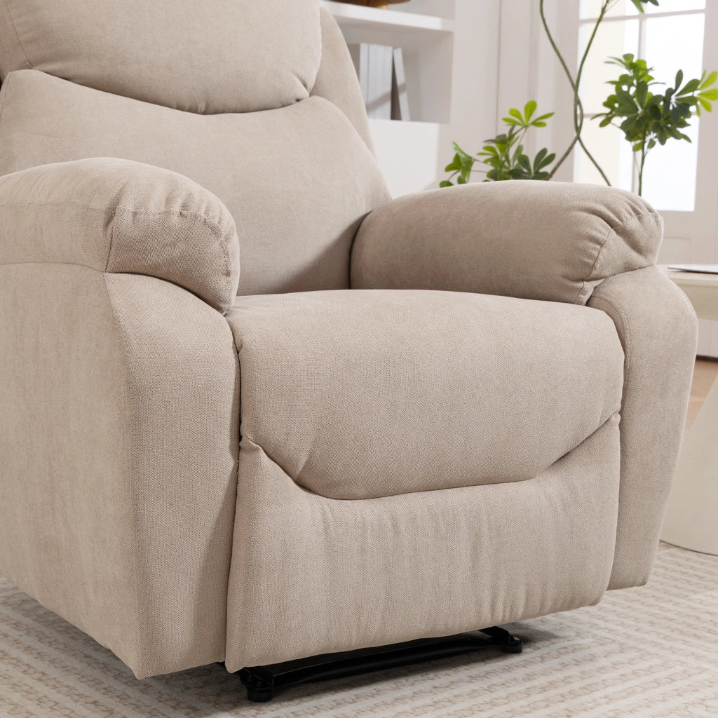Poltrona Reclinabile Manuale Cuscino Spesso Braccioli Imbottiti e Poggiapiedi in Tessuto Beige
