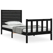 Letto singolo | Letto per adulti | Giroletto con Testiera Nero Small Single in Legno Massello