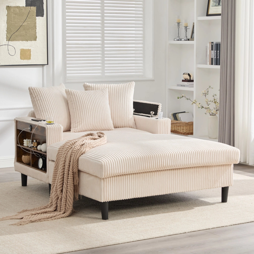 Divano Angolare Chaise Longue con Contenitore, LED, USB ¨C MINIMAL ¨C Velluto a Coste