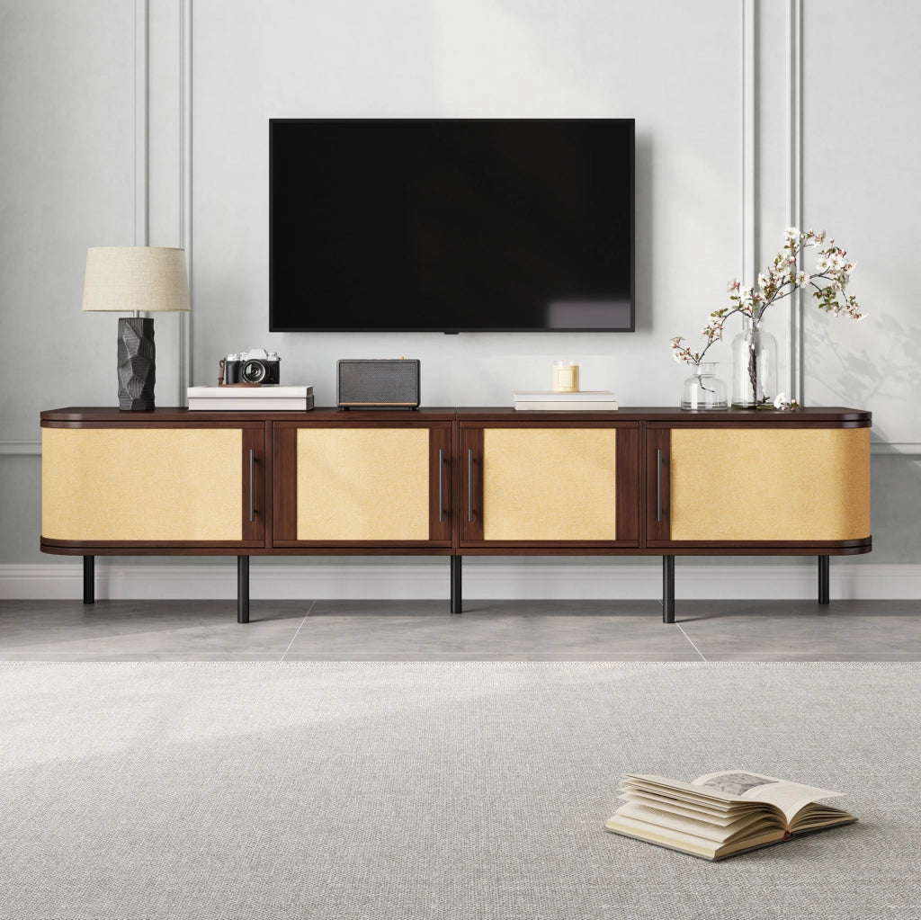 Mobile TV Lowboard moderno in MDF noce con 4 ante, 180 x 40 x 45 cm