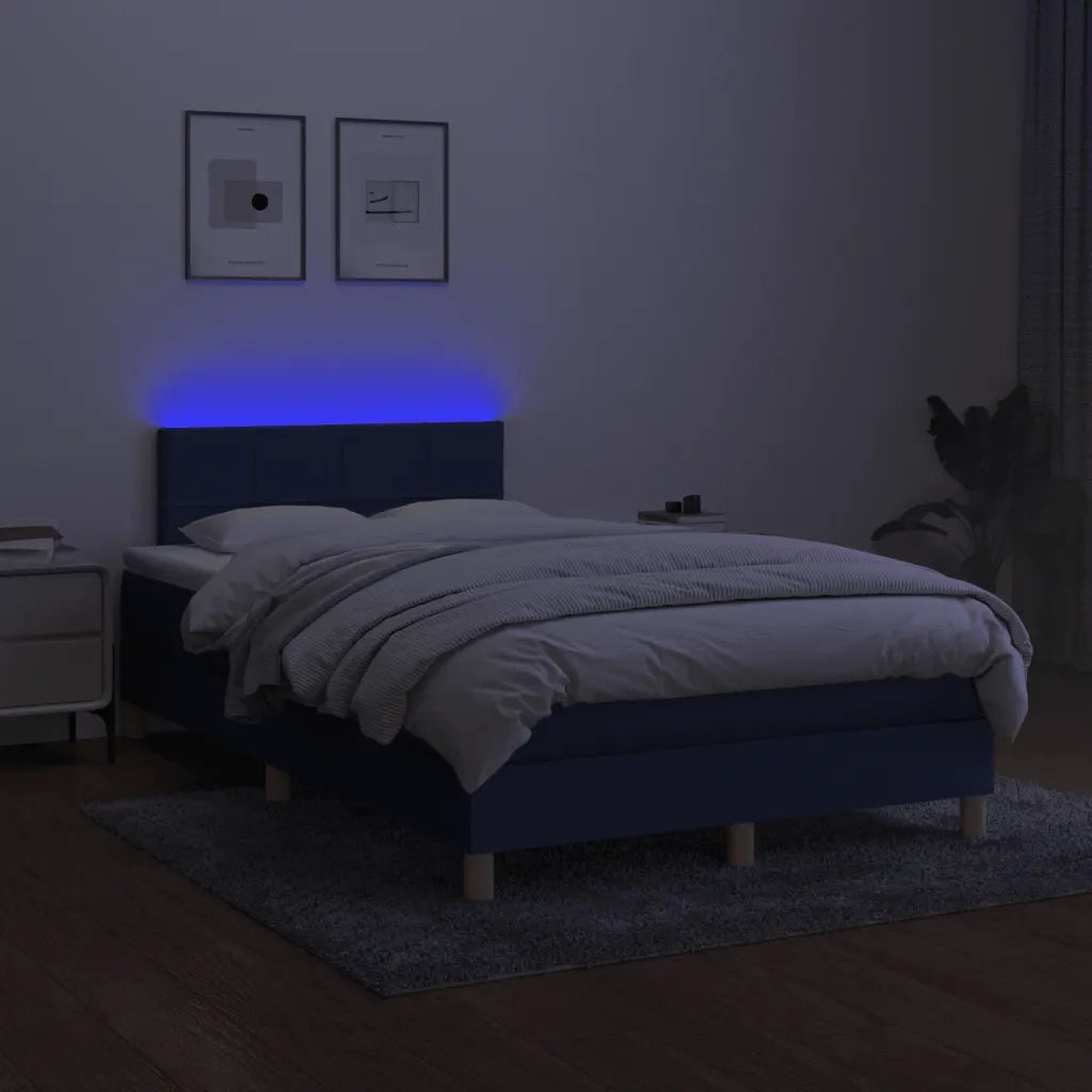 Letto a Molle con Materasso e LED Blu 120x190 cm in Tessuto