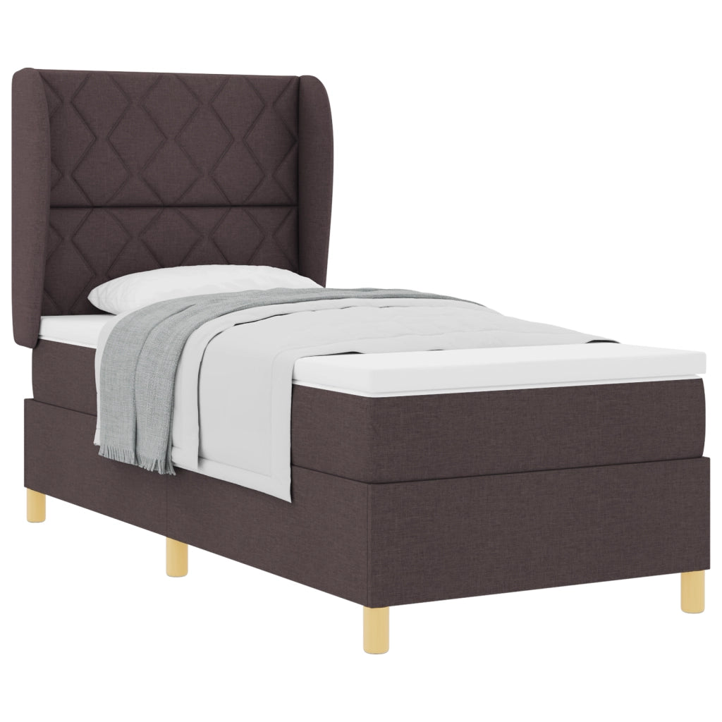 Letto con Box Spring e Materasso Marrone Scuro 100x200 cm Tessuto