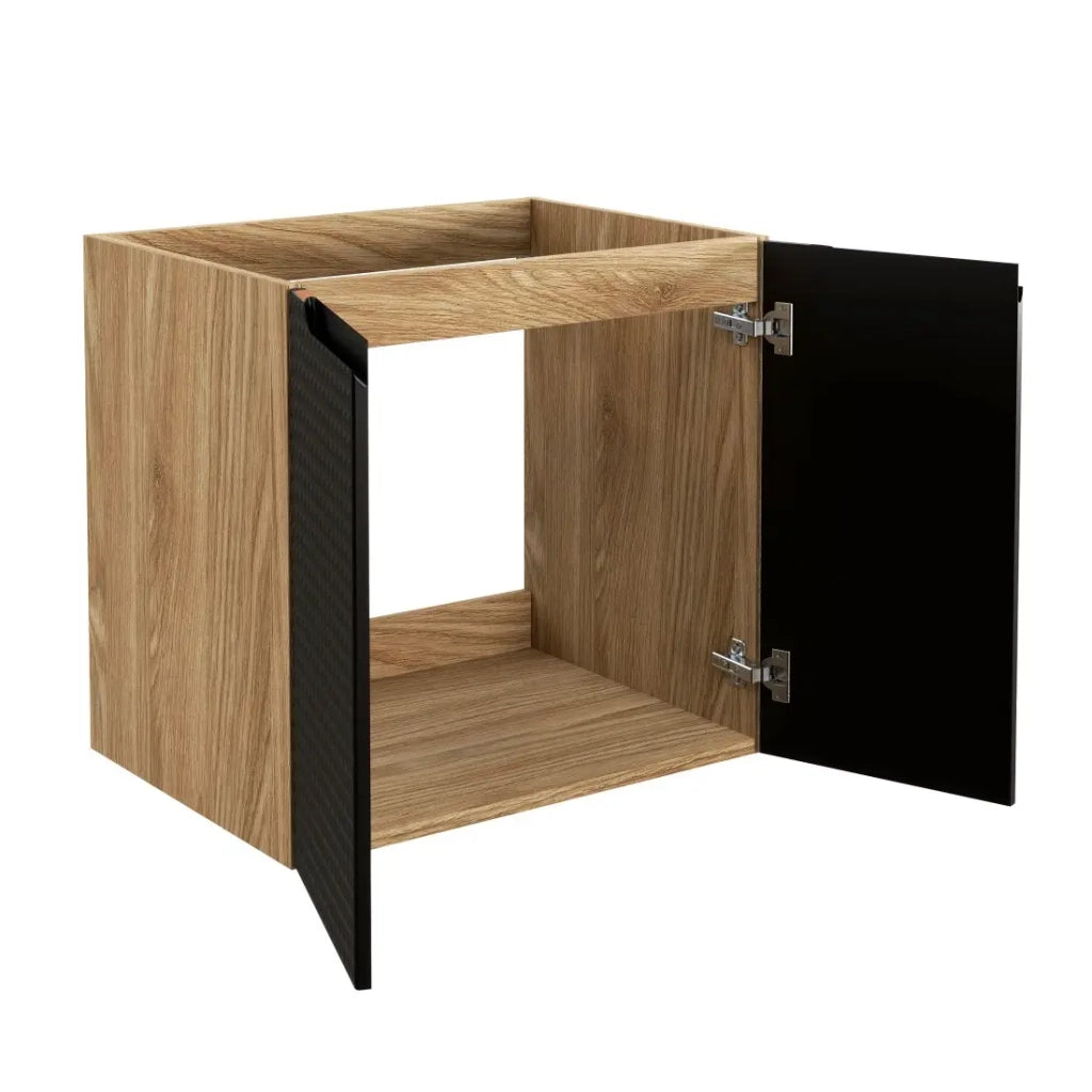 Mobile sottolavabo VELNIA – 2 cassetti – 60 cm – Colori rovere chiaro e nero – Da appendere