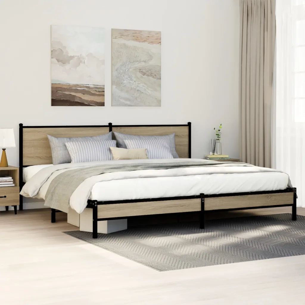 vidaXL Giroletto senza Materaso in Metallo Rovere Sonoma 193x203 cm