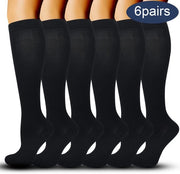 Calze compressivi unisex, confezione da 6 paia, adatti per corsa, viaggio (aereo), sport, corsa e cura personale, Nero, S/M