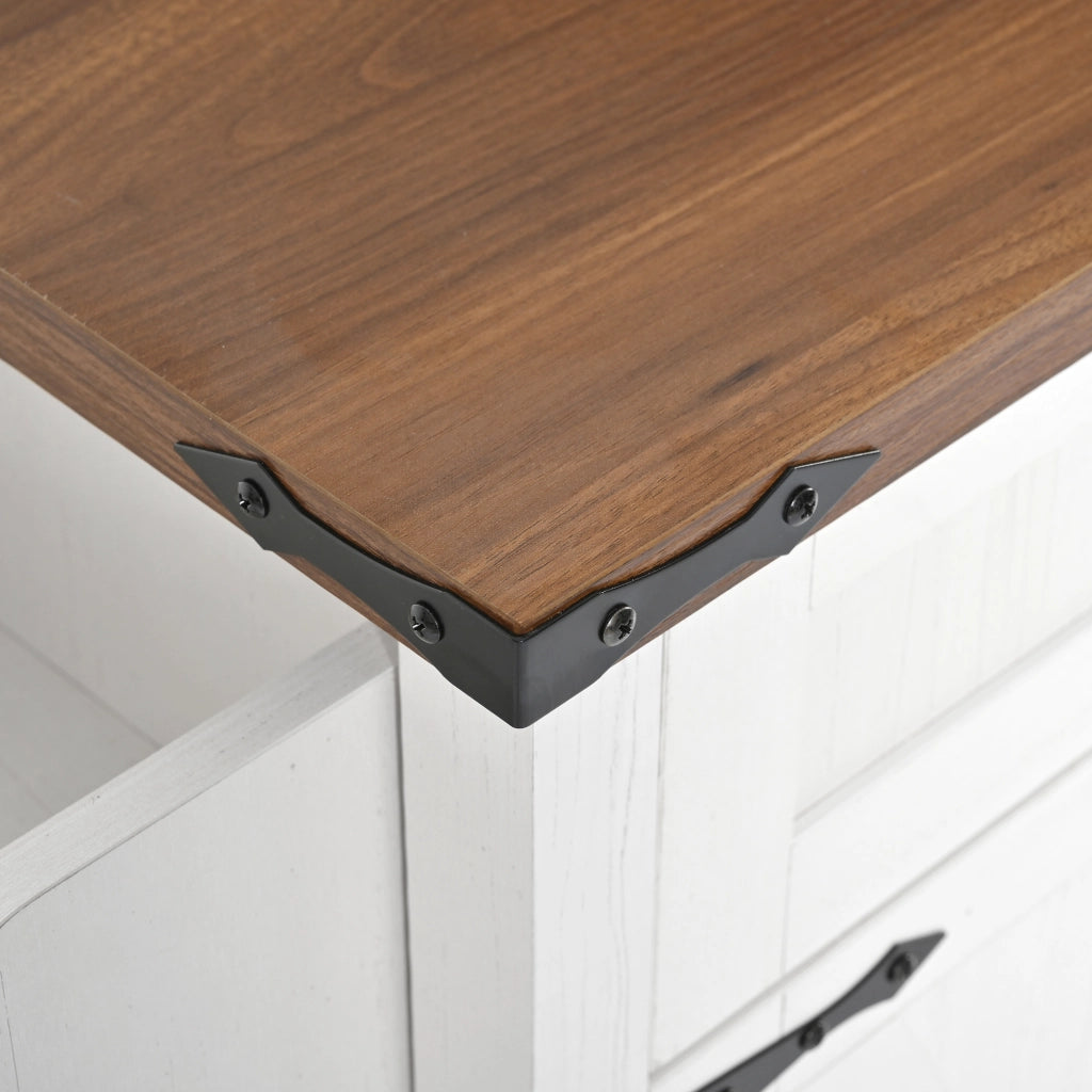 OKWISH Isola da Cucina con 4 Ante e 2 Cassetti, Piano Pieghevole, Portasciugamani e Ruote, per Cucina, MDF, Bianco