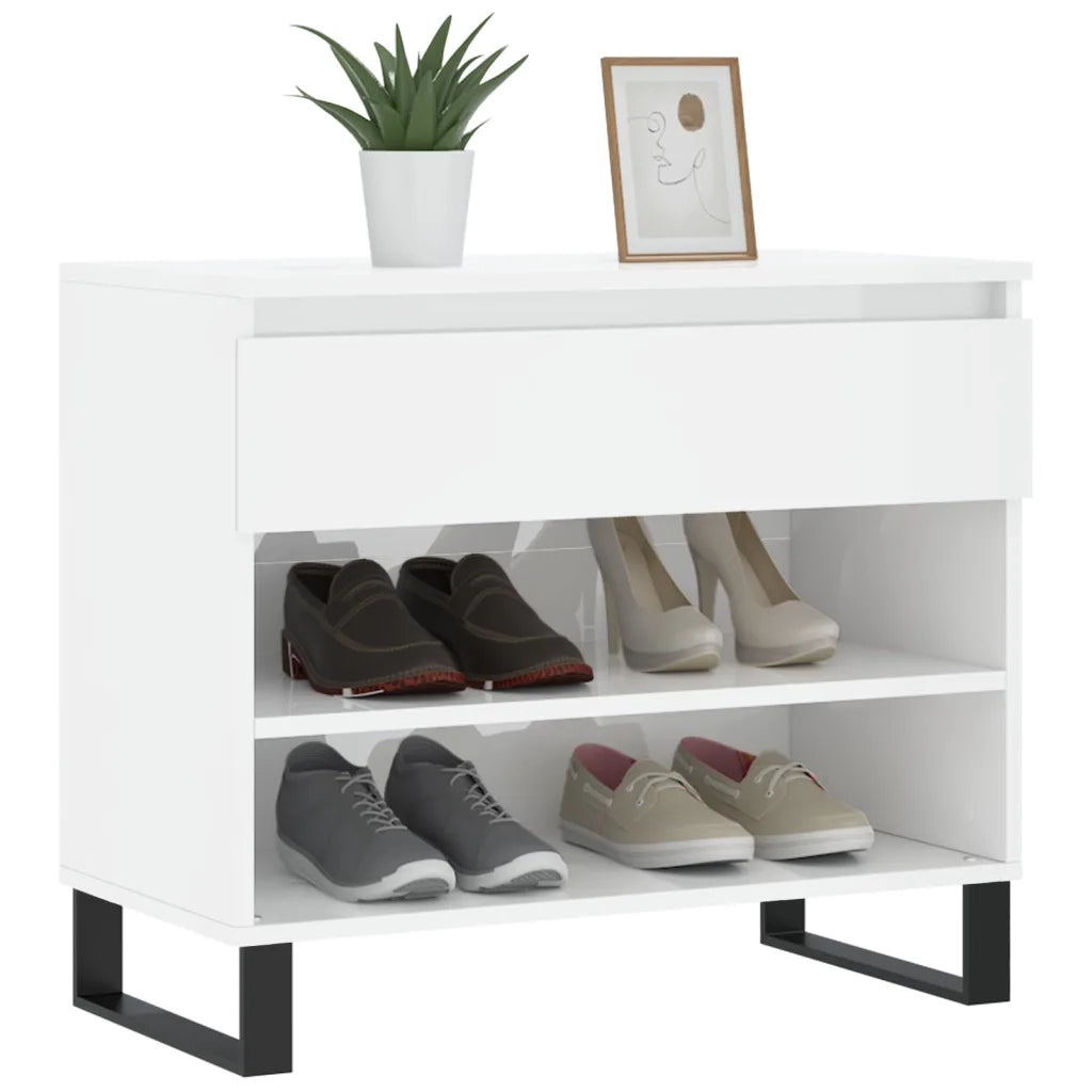 Scarpiera-Scaffale per scarpe Bianco Lucido 70x36x60 cm in Legno Multistrato