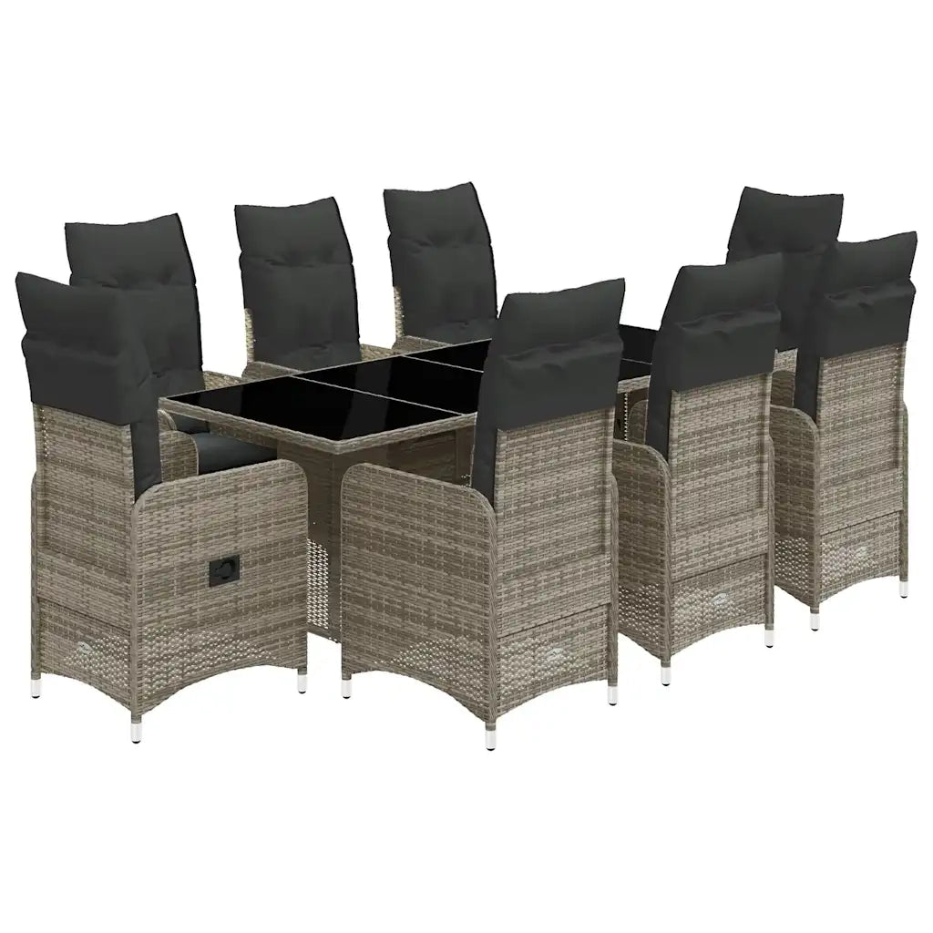 Set BistrÃ² da Giardino 9 pz con Cuscini in Polyrattan Grigio