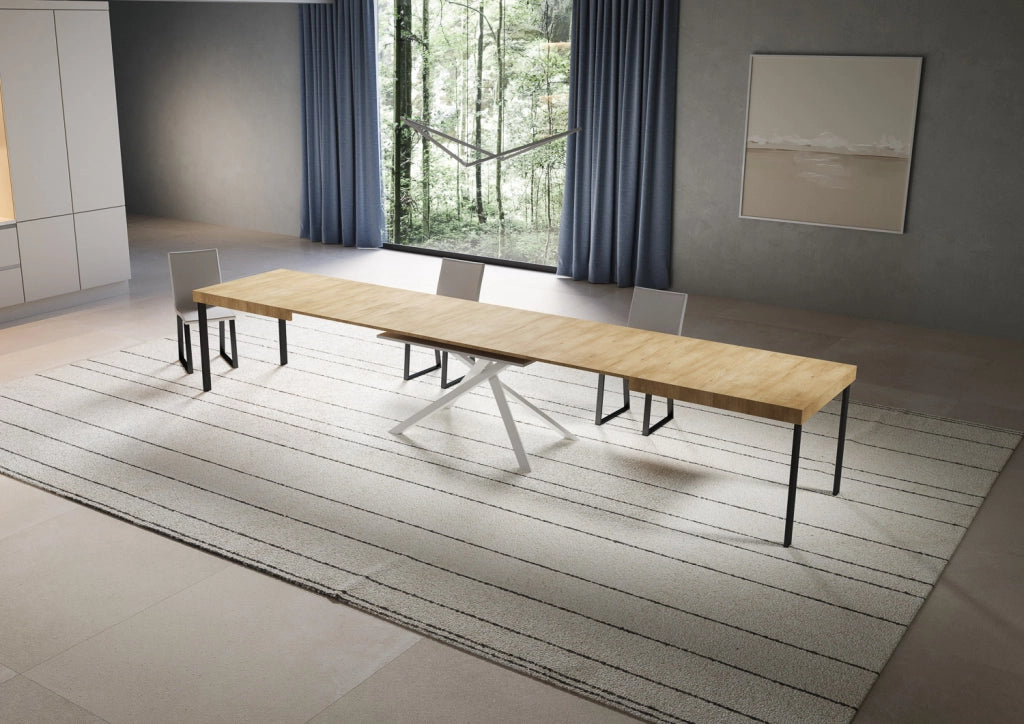 Tavolo Allungabile 200-460x90x77 cm Niket Quercia Natura Gambe Bianche