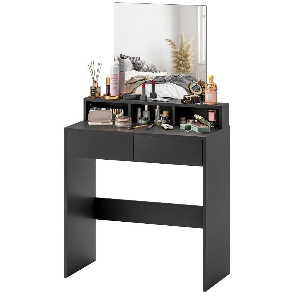 Cassettiera con specchio 2 cassetti 3 compartimenti ¨C zephmum ¨C 38x75x135 cm nero