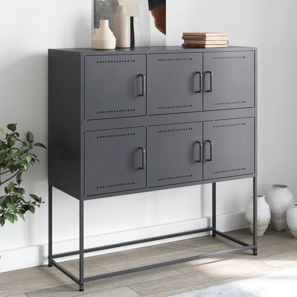 Credenza | Madia | Buffet da pranzo | Armadio da pranzo Antracite 100,5x39x107 cm in Acciaio