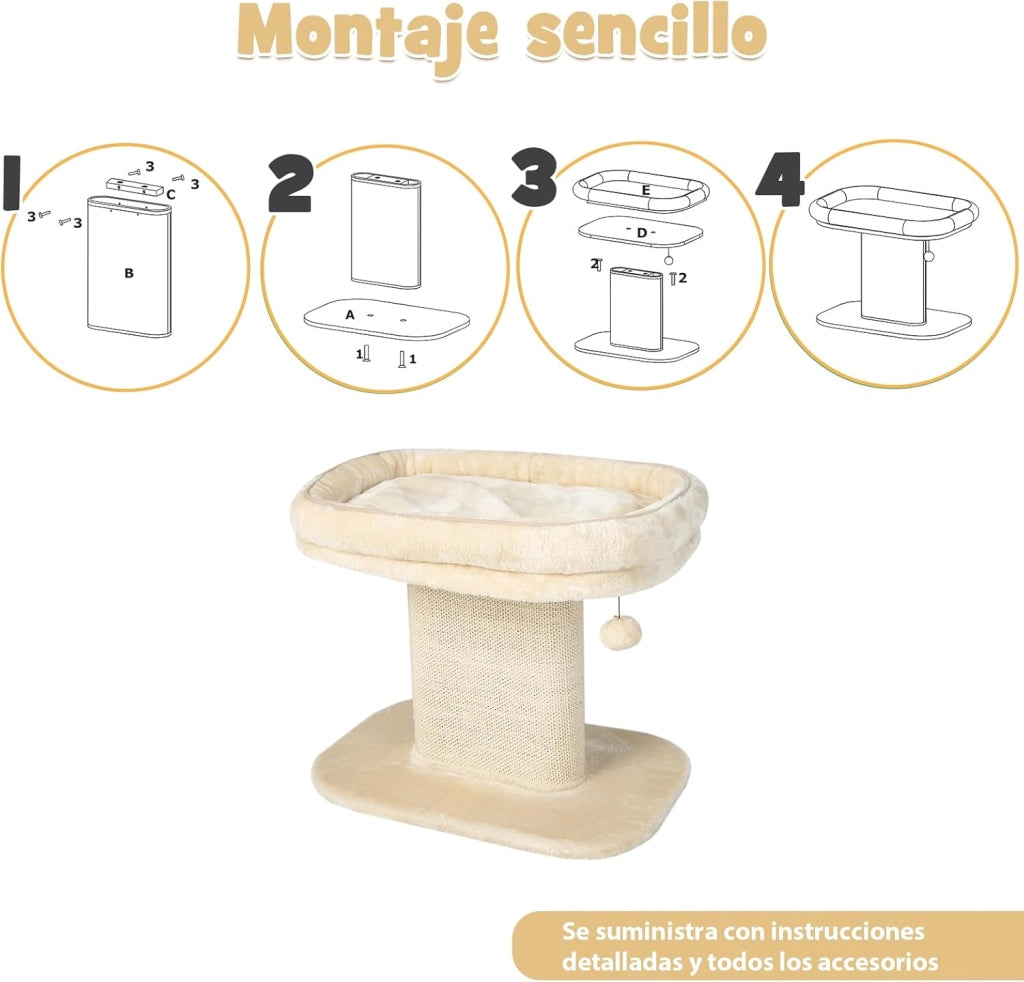 Tiragraffi piccolo, altezza 50 cm, tiragraffi per gatti con seduta in peluche e colonna in sisal e palla, albero da arrampicata in legno stabile, per gatti