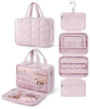 Bagno con organizzatore per gioielli, bagno appeso, borsa cosmetica morbida, valigetta, 28*12*20CM, rosa.