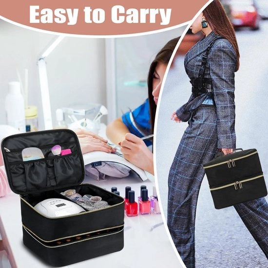 Cassetto per unghie - Scatola di conservazione per unghie a doppio strato - organizzatore per 30 flaconi - borsa per unghie con lampada e accessori di design.