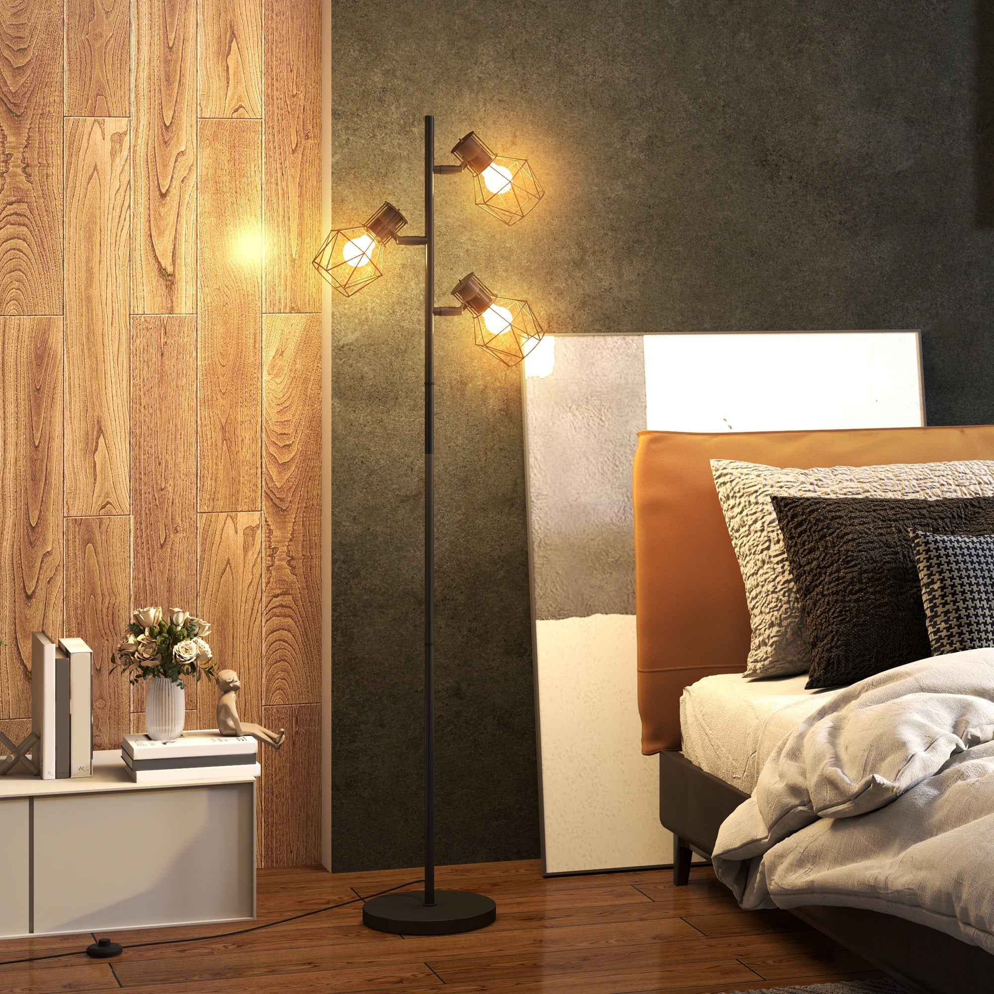 Lampada da Terra 3 Luci Orientabili 40W 41x28x169 cm in Metallo Nero