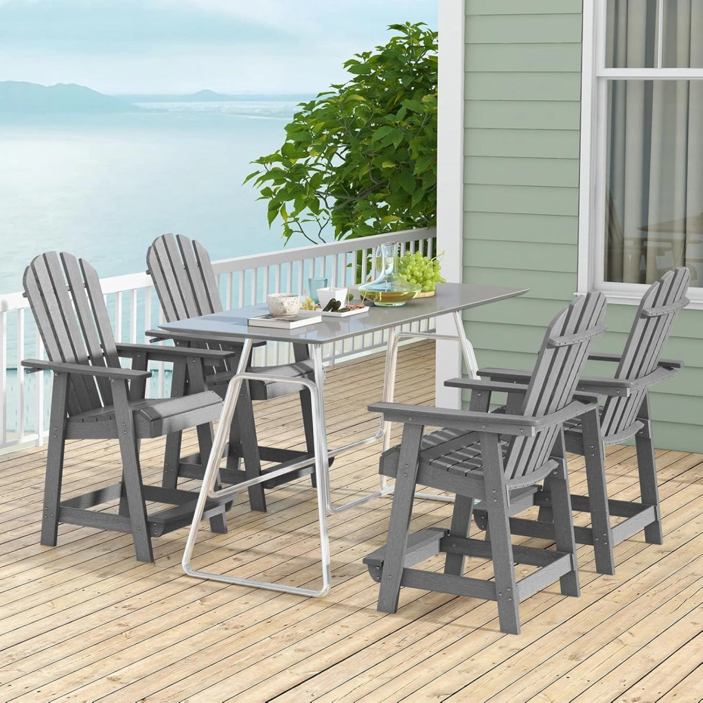 Adirondack - Sedia alta con poggiapiedi, da giardino, da balcone, resistente alle intemperie, in HDPE, con braccioli e seduta e schienale laminati, per esterni, 70 x 85 x 119 cm