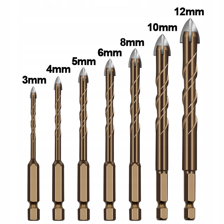 Set di Punte Elicoidali per Vetro e Ceramica – Acciaio di Alta Qualità, 7 Pezzi 3-12mm | Uscita Polvere Ottimizzata