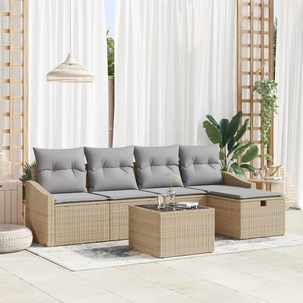 Set di divani con cuscino con archiviazione Beige polyrattan 3359269